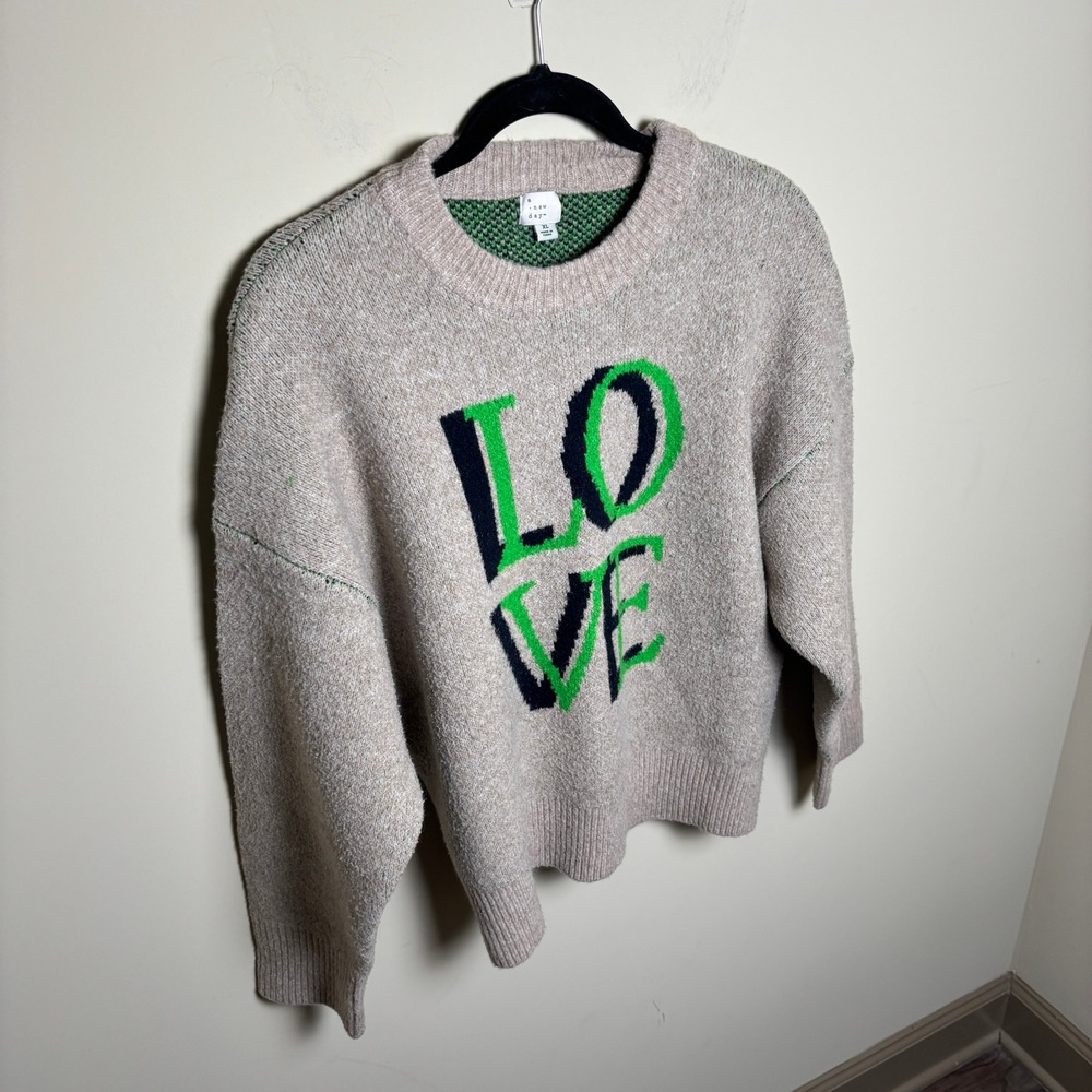 A New Day Gray Crewneck Graphic Love Stretch Pullover‎ Knit Sweater Womens XL - Picture 4 of 9